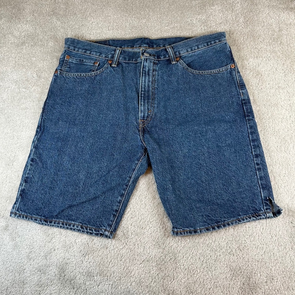 VTG Y2K Levis 505 Denim Shorts Mens 36 Blue Medium Wash Straight Leg Jorts Baggy